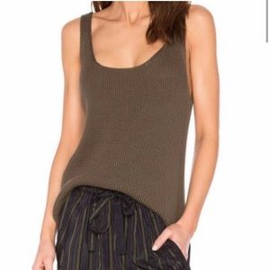VINCE Olive Green Lattice Stitch Knit Tank